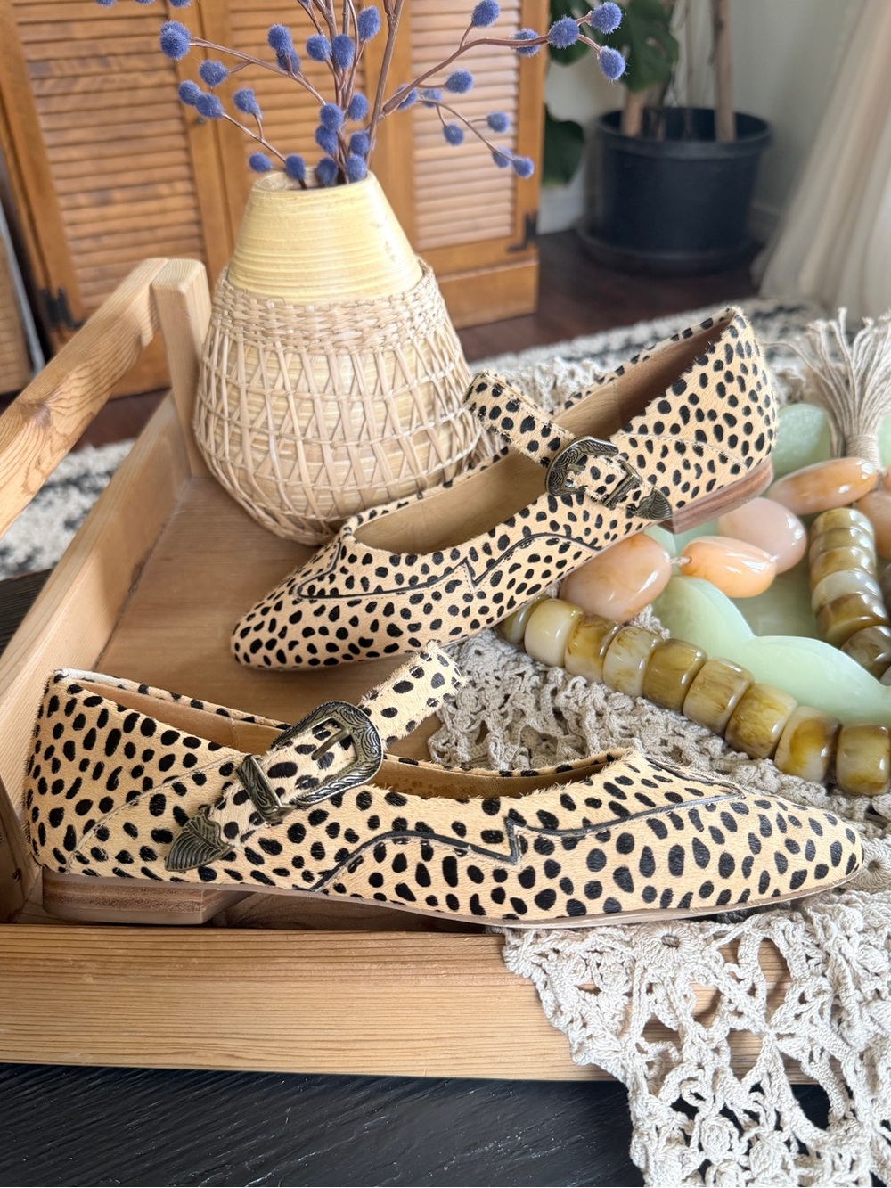 Free People Matisse Ezra Leopard-Print Leather Fur Mary Jane Flats 9